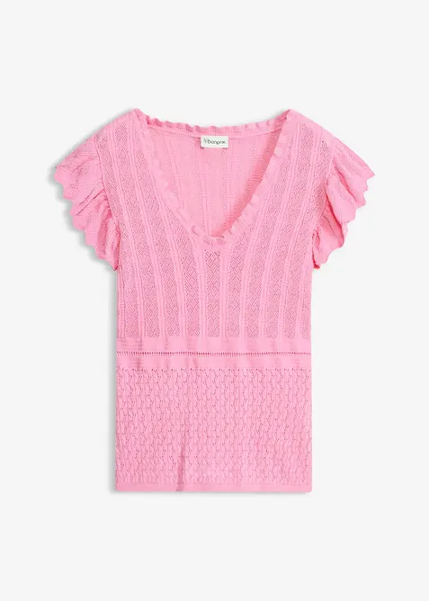 Strickshirt aus softem Viskose-Mix in rosa von vorne - bonprix
