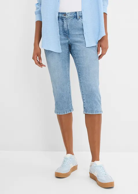 Straight Jeans, Mid Waist, Stretch in blau von vorne - bonprix