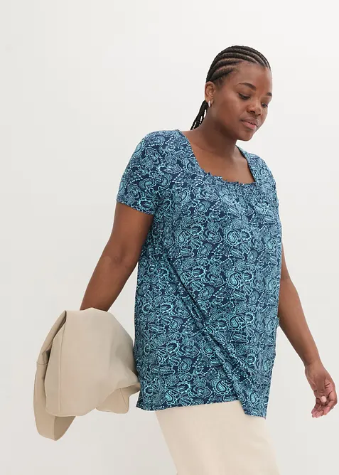 Shirt-Tunika, Kurzarm in blau von vorne (im Anschnitt) - bonprix