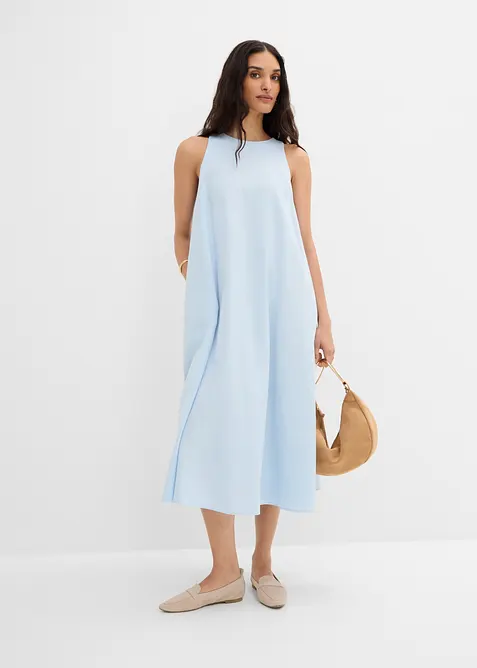 Ausgestelltes Midikleid aus Viskose-Mix in blau im Look von vorne (Totalaufnahme) - bonprix