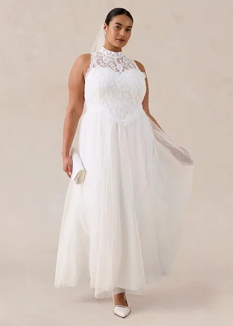 Brautkleid aus Tüll und Spitze in weiß von vorne (Totalaufnahme) - bonprix