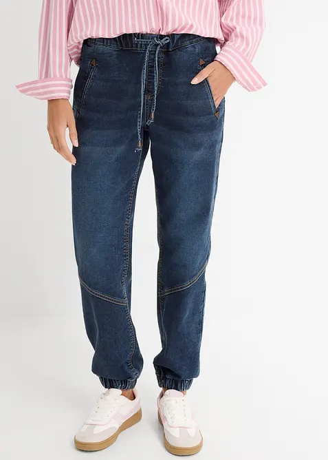 Jogg Jeans Mid Waist, stretch in blau von vorne - bonprix