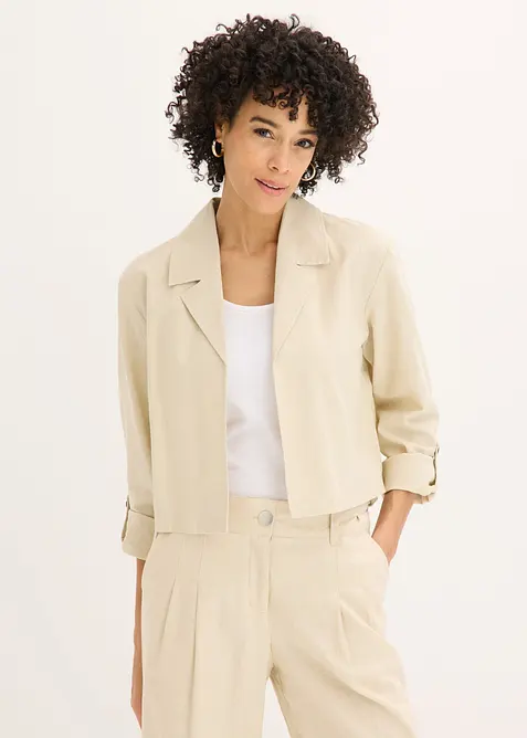 Blusenjacke aus Leinenmix in beige von vorne (im Anschnitt) - bonprix