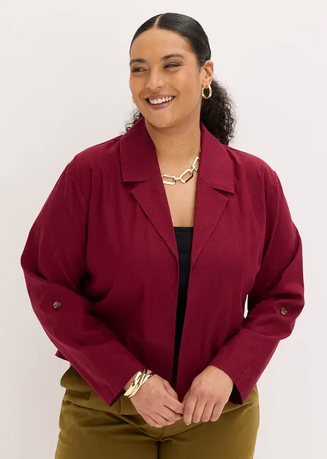 Blusenjacke aus Leinenmix in rot von vorne (im Anschnitt) - bonprix
