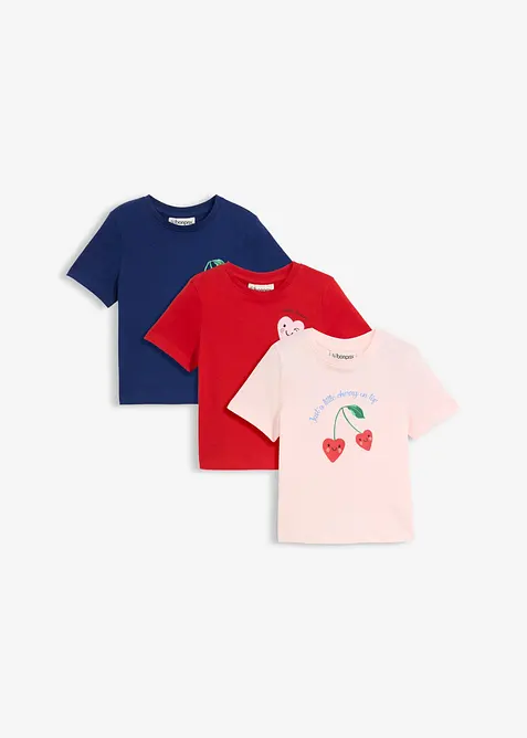 T-Shirt aus reiner Bio-Baumwolle (3er Pack) in rosa von vorne - bonprix