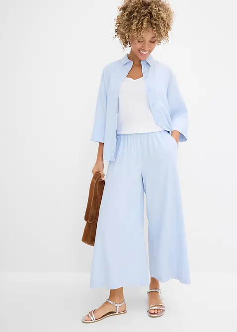 Palazzo-Hose aus Leinenmix in blau im Look von vorne (Totalaufnahme) - bonprix