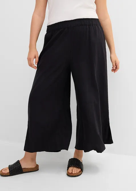 Palazzo-Hose aus Leinenmix in schwarz von vorne - bonprix