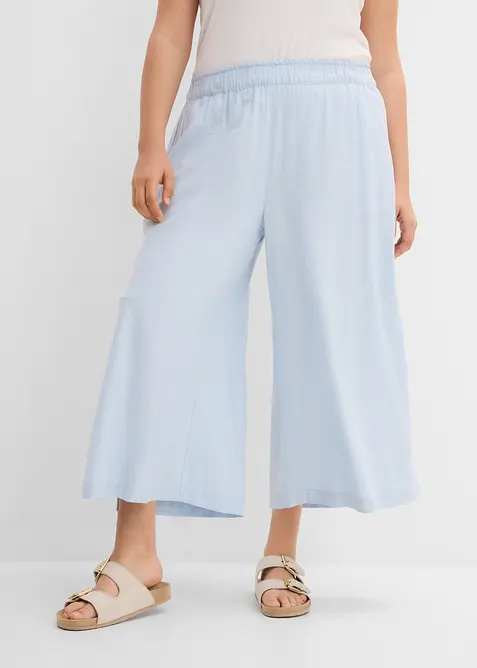 Palazzo-Hose aus luftigem Leinenmix in blau von vorne - bonprix