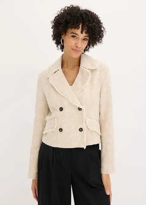 Jacke aus Baumwolljacquard mit Leinenanteil in beige von vorne (im Anschnitt) - bonprix