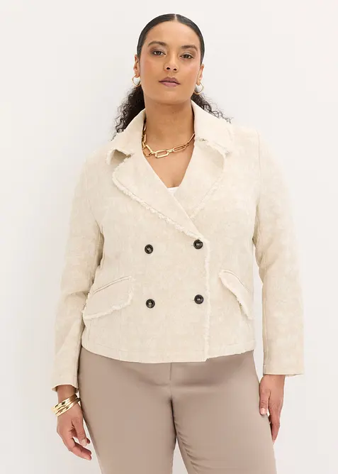 Jacke aus Baumwolljacquard mit Leinenanteil in beige von vorne (im Anschnitt) - bonprix