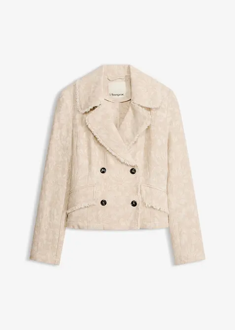 Jacke aus Baumwolljacquard mit Leinenanteil in beige von vorne - bonprix