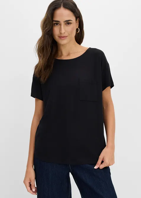Shirt aus softem Viskose-Mix in schwarz von vorne (im Anschnitt) - bonprix