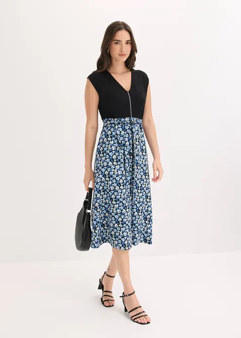Midi-Jerseykleid aus Viskose-Mix in blau im Look von vorne (Totalaufnahme) - bonprix