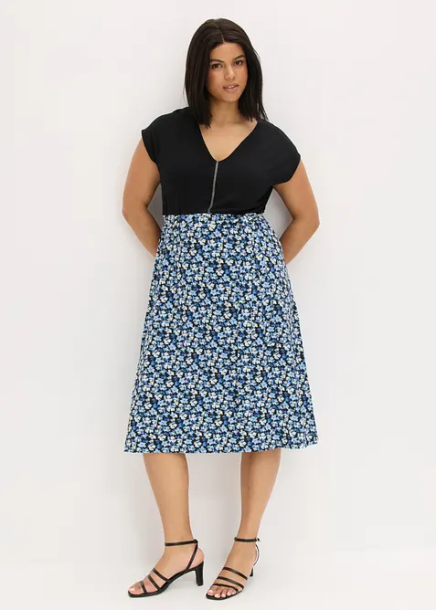 Midi-Jerseykleid aus Viskose-Mix in blau von vorne (Totalaufnahme) - bonprix