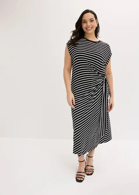 Jerseykleid mit Drapierung in schwarz von vorne (Totalaufnahme) - bonprix