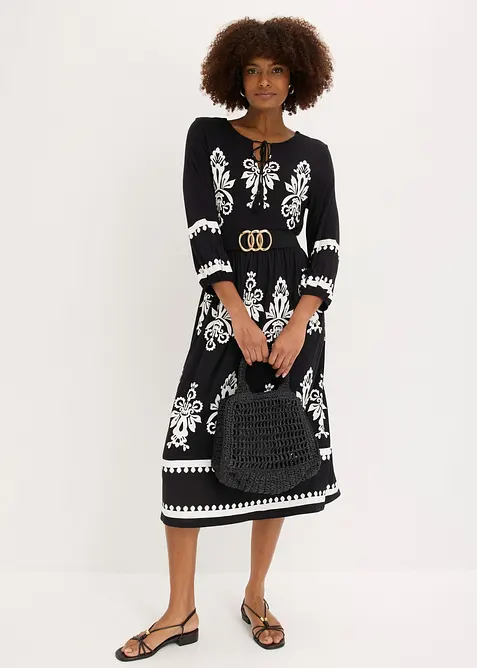 Jerseykleid aus softem Viskose-Mix in schwarz im Look von vorne (Totalaufnahme) - bonprix