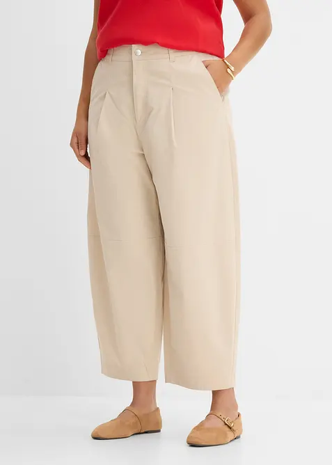 Leichte Twill-Culotte in Ballonoptik in beige von vorne - bonprix