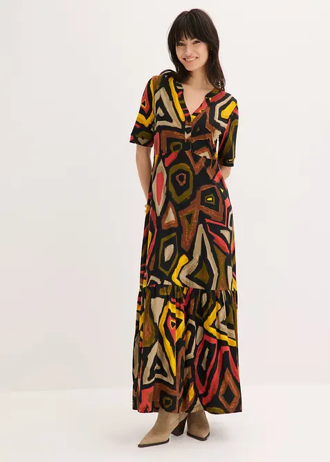 Maxikleid aus softem Viskose-Mix in rot von vorne (Totalaufnahme) - bonprix