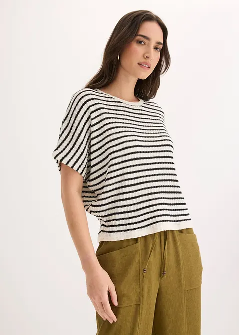 Strickshirt aus luftigem Leinen-Mix in weiß von vorne (im Anschnitt) - bonprix