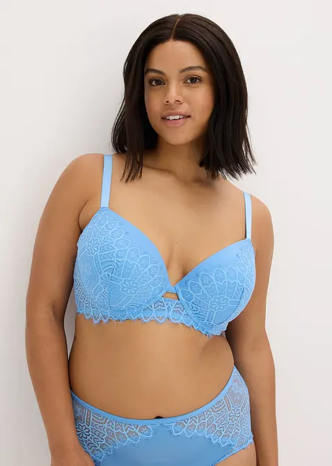 Schalen-BH mit zarter Spitze in blau von vorne (im Anschnitt) - bonprix