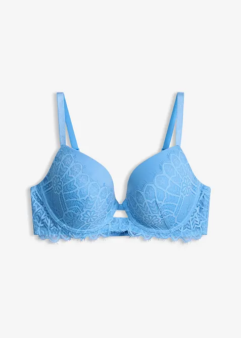 Schalen-BH mit zarter Spitze in blau von vorne - bonprix