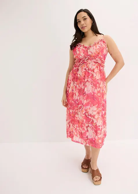 Trägerkleid aus softem Mesh in pink von vorne (Totalaufnahme) - bonprix