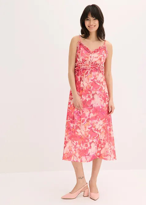 Trägerkleid aus softem Mesh in pink von vorne (Totalaufnahme) - bonprix