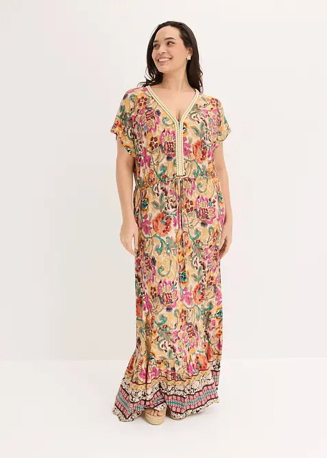 Jerseykleid aus softem Vikose-Mix in beige von vorne (Totalaufnahme) - bonprix
