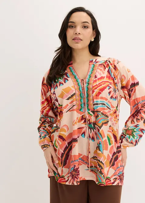 Shirtbluse mit dekorativem Bindeband in orange von vorne (im Anschnitt) - bonprix