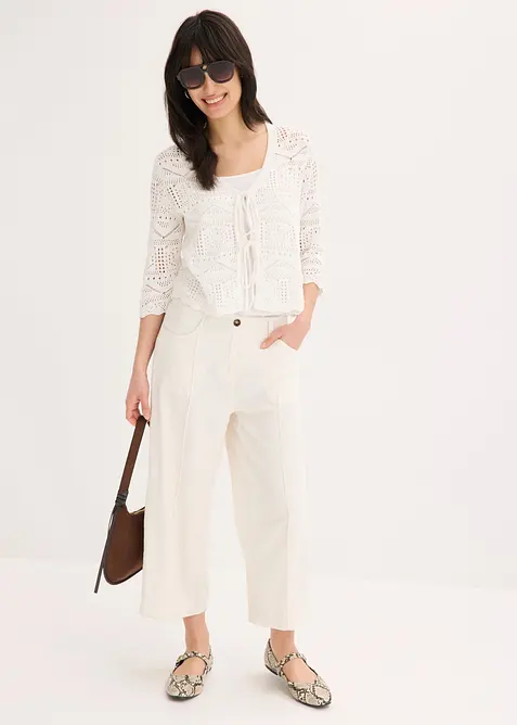 Culotte Hose aus luftigem Leinen-Mix mit Biesen in weiß im Look von vorne (Totalaufnahme) - bonprix