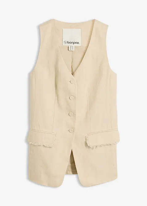 Anzugweste aus reinem Leinen in beige von vorne - bonprix