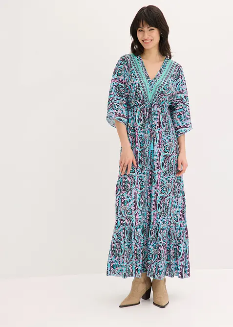 Maxikleid aus fließender Viskose in blau von vorne (Totalaufnahme) - bonprix
