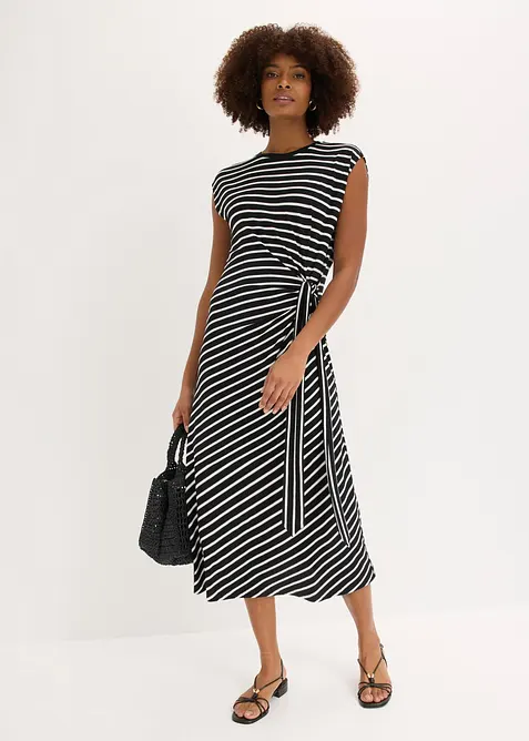 Jerseykleid mit Drapierung in schwarz im Look von vorne (Totalaufnahme) - bonprix