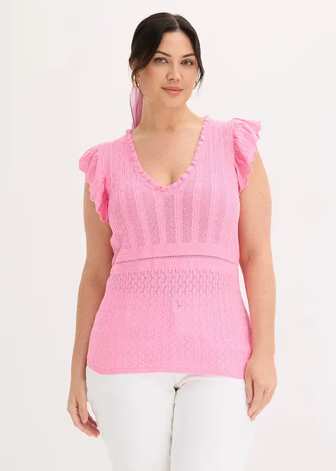 Strickshirt aus softem Viskose-Mix in rosa von vorne (im Anschnitt) - bonprix
