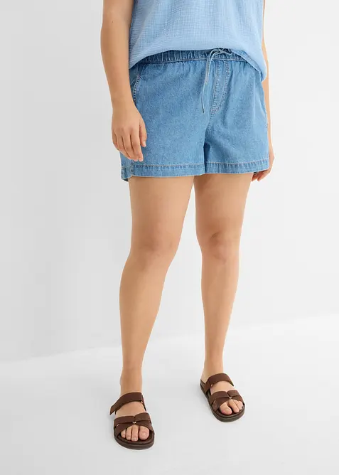 Leichte Jeans-Shorts Mid Waist, Bequembund in blau von vorne - bonprix