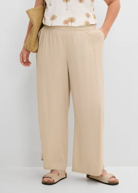 Palazzo-Hose aus softer Viskose in beige von vorne - bonprix