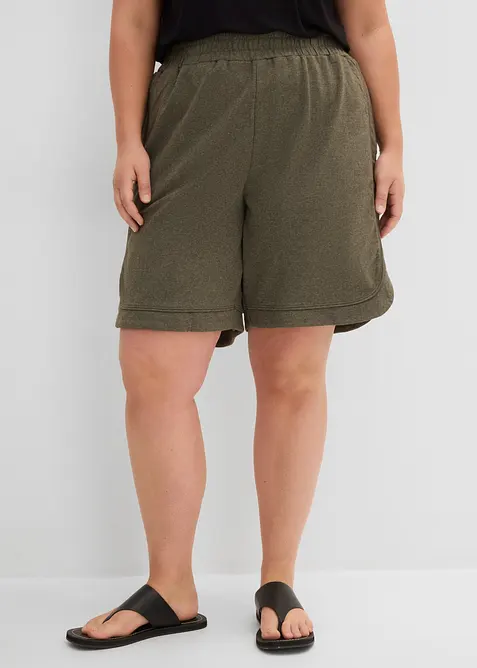 Weite Sweat-Shorts  aus Baumwoll-Mix in grün von vorne - bonprix