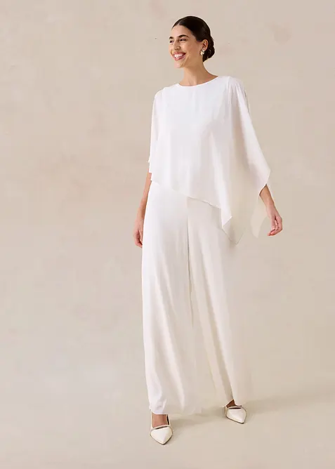 Overall aus feinem Chiffon in weiß von vorne (Totalaufnahme) - bonprix