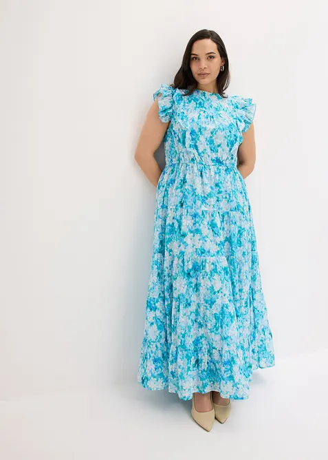 Maxikleid aus reiner Baumwolle in blau von vorne (Totalaufnahme) - bonprix