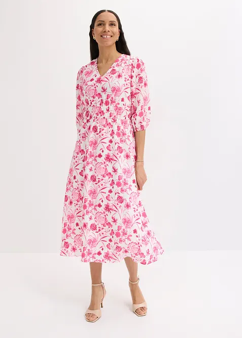 Midikleid aus Viskose-Mix in pink von vorne (Totalaufnahme) - bonprix