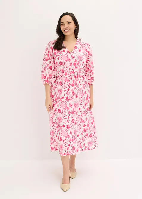 Midikleid aus Viskose-Mix in pink von vorne (Totalaufnahme) - bonprix