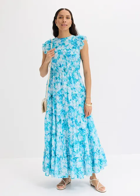 Maxikleid aus reiner Baumwolle in blau im Look von vorne (Totalaufnahme) - bonprix