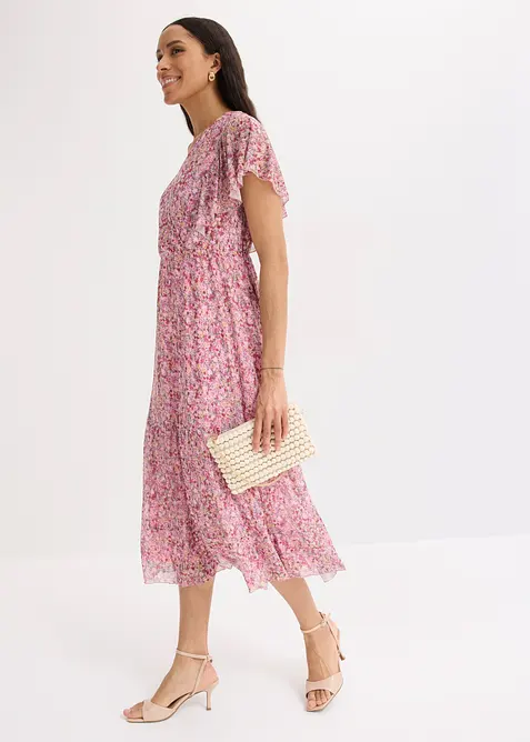 Midikleid aus softem Mesh in rosa im Look von vorne (Totalaufnahme) - bonprix