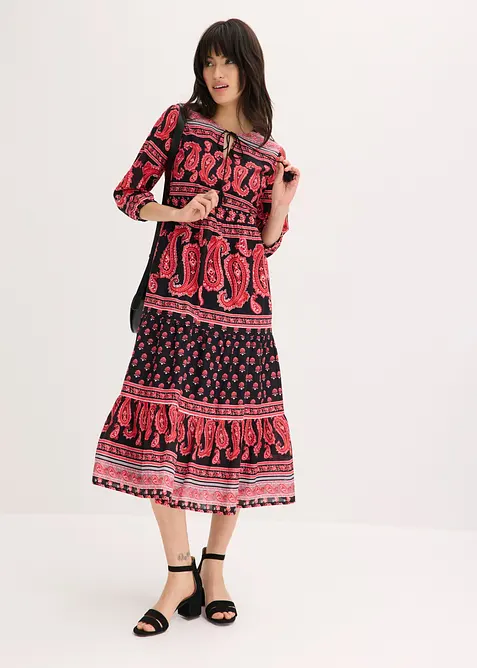 Midikleid aus reiner Baumwolle in schwarz im Look von vorne (Totalaufnahme) - bonprix