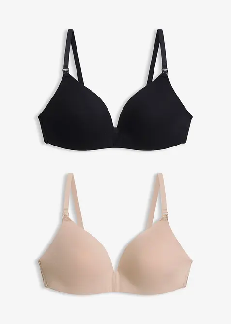Wattierter Still-BH ohne Bügel mit Bio-Baumwolle (2er Pack) in schwarz von vorne - bonprix