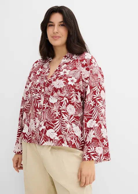 Resortbluse aus Viskose-Mix in rot von vorne (im Anschnitt) - bonprix