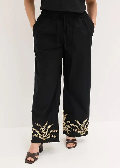 Palazzo-Hose mit Stickerei in schwarz von vorne - bonprix