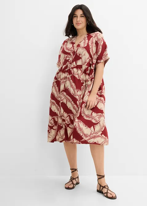 Midi-Kaftan-Kleid aus fließender Viskose in rot von vorne (Totalaufnahme) - bonprix