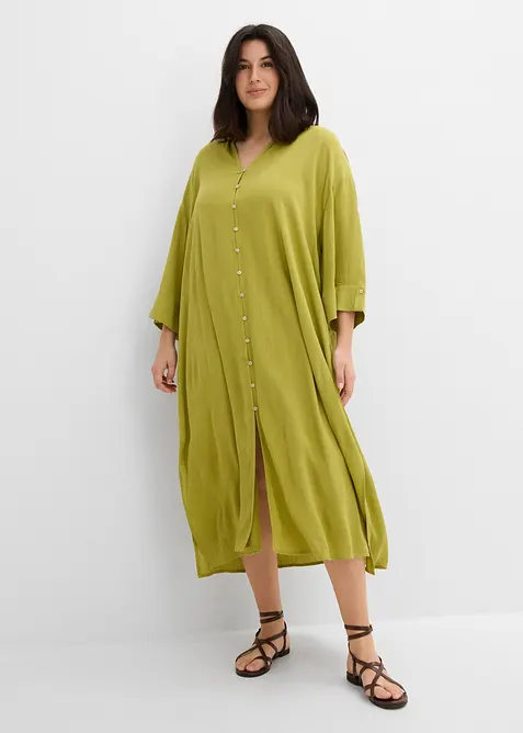 Kaftan-Kleid aus fließender Viskose in grün von vorne (Totalaufnahme) - bonprix