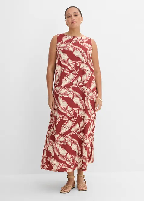 Weites Kleid mit All-Over-Print aus Viskose-Mix in rot von vorne (Totalaufnahme) - bonprix